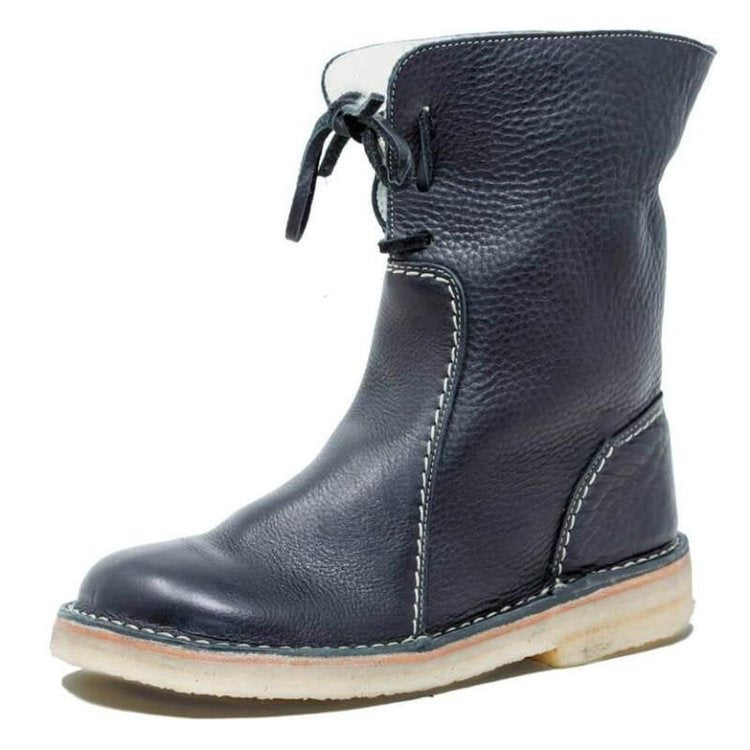 Velvora | Bottes en cuir pour femme avec doublure polaire – Chaussures d'hiver chaudes, imperméables et élégantes