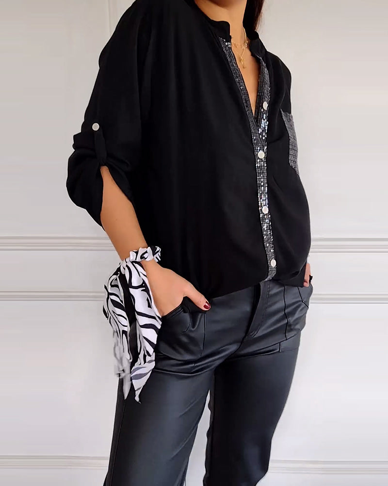Stella | Elegant Sequin Blouse - Casual Button-Down Top with Adjustable Cuffs