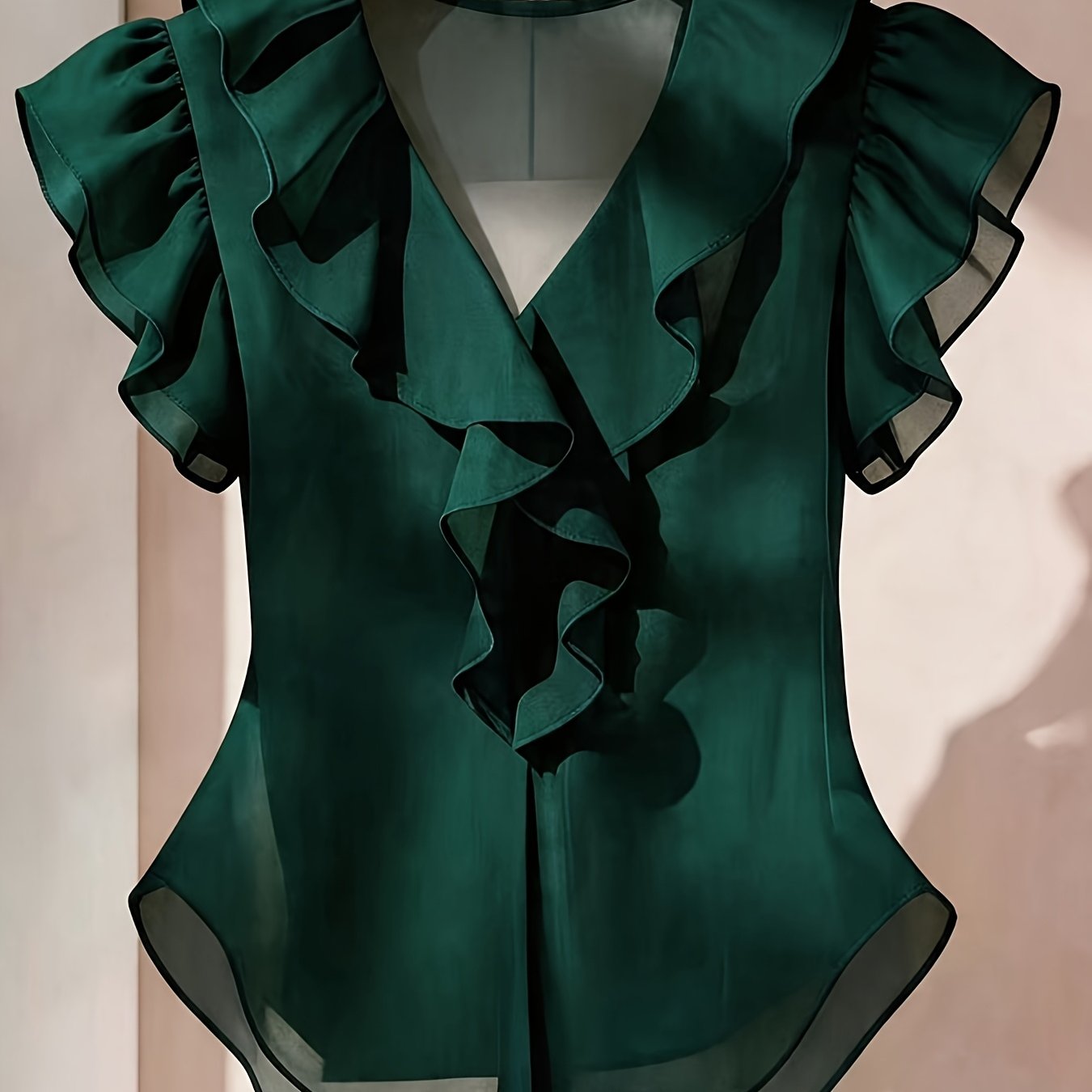 Ionae | Dames zomer chiffon shirt – Franse stijl top met ruches in effen kleur