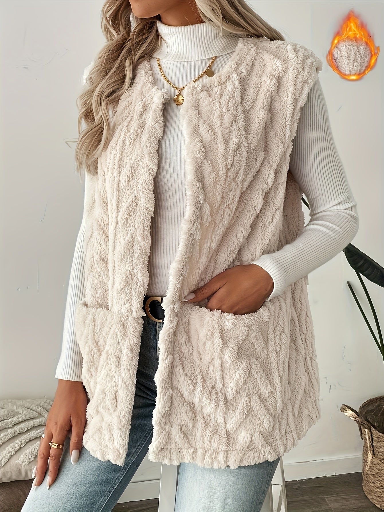 Kalista | Gebreid damesvest zonder mouwen - Warm herfst- en wintervest zonder kraag, gebreid vest met open voorkant