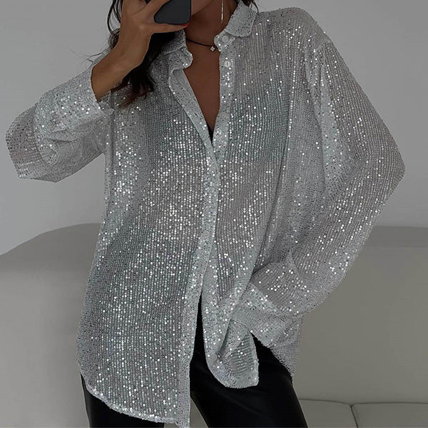 Syesha | Chemise ample à sequins brillants et manches longues - Haut de soirée élégant