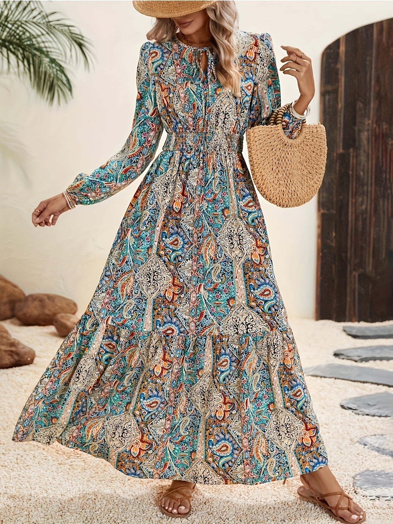 Rosmira | Boho Paisley Print Maxi Dress - Elegant Ankle-Length Dress