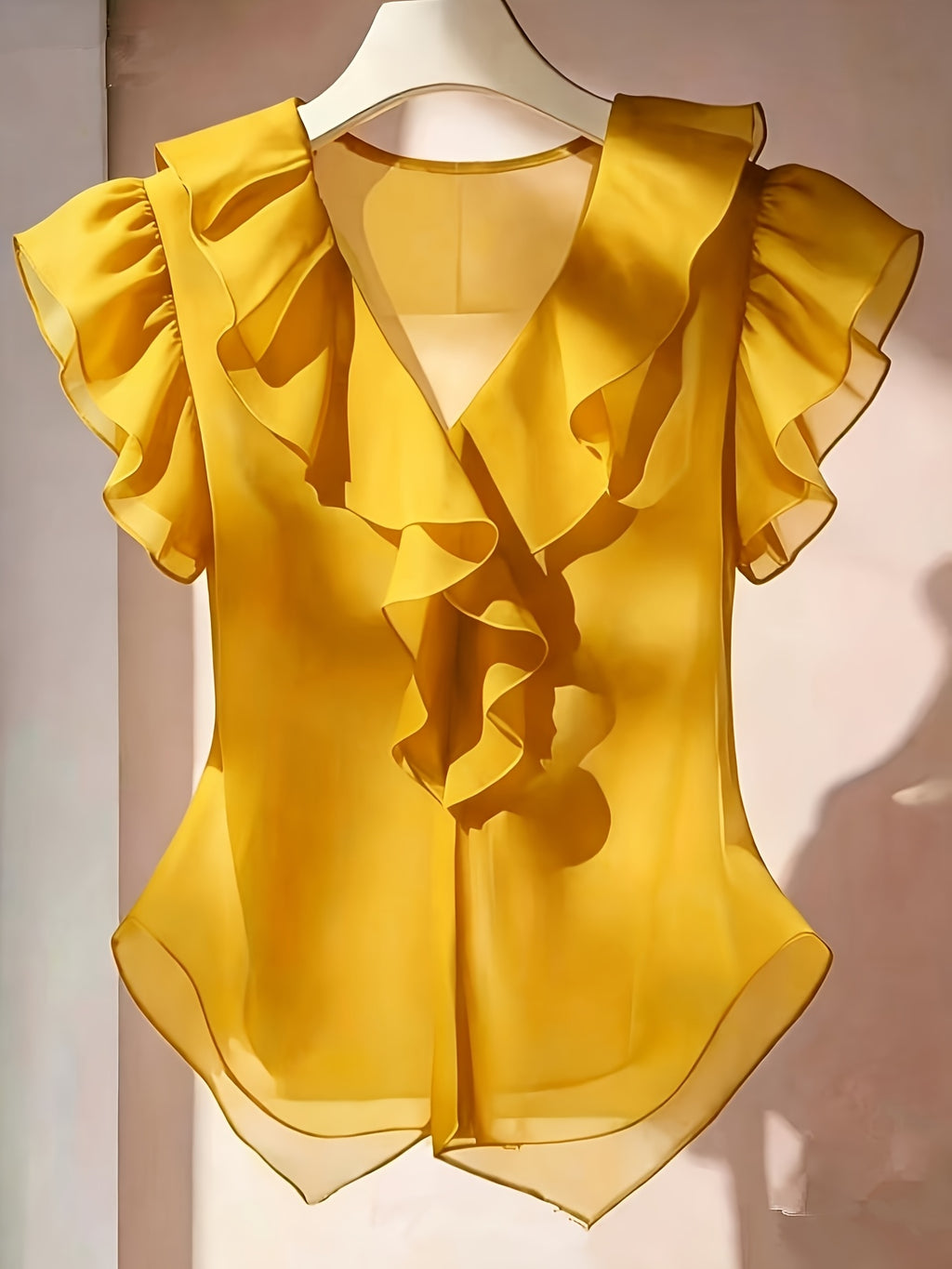 Emia | Dames chiffon blouse met ruches en korte mouwen – Franse stijl top, elegante lichte casual blouse