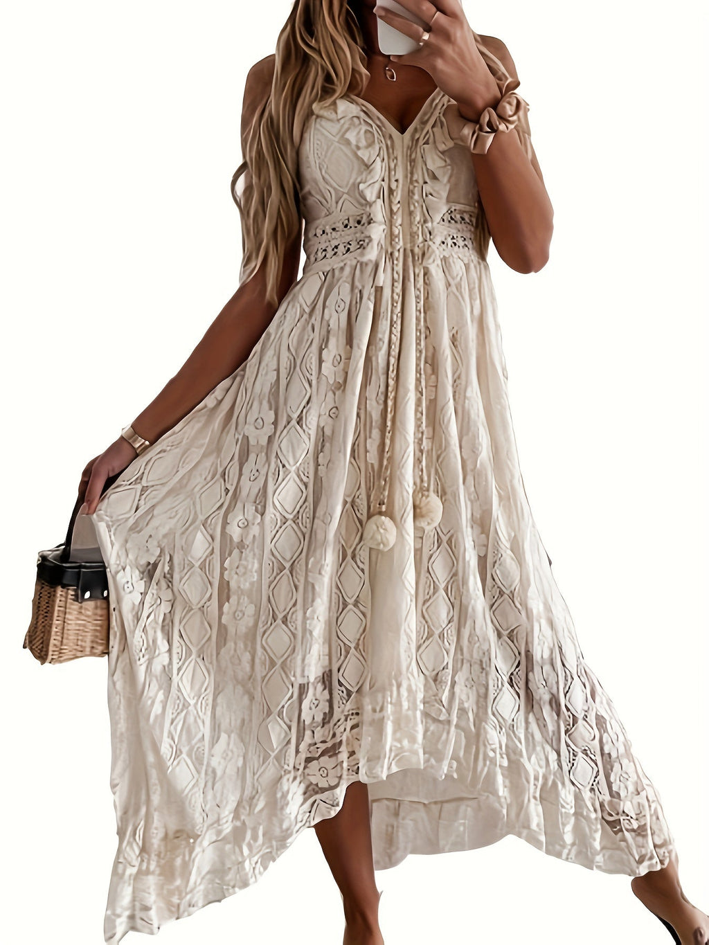 Gessica | Kanten bohemien jurk - Vrouwen vintage geïnspireerde boho jurk, elegante kanten details
