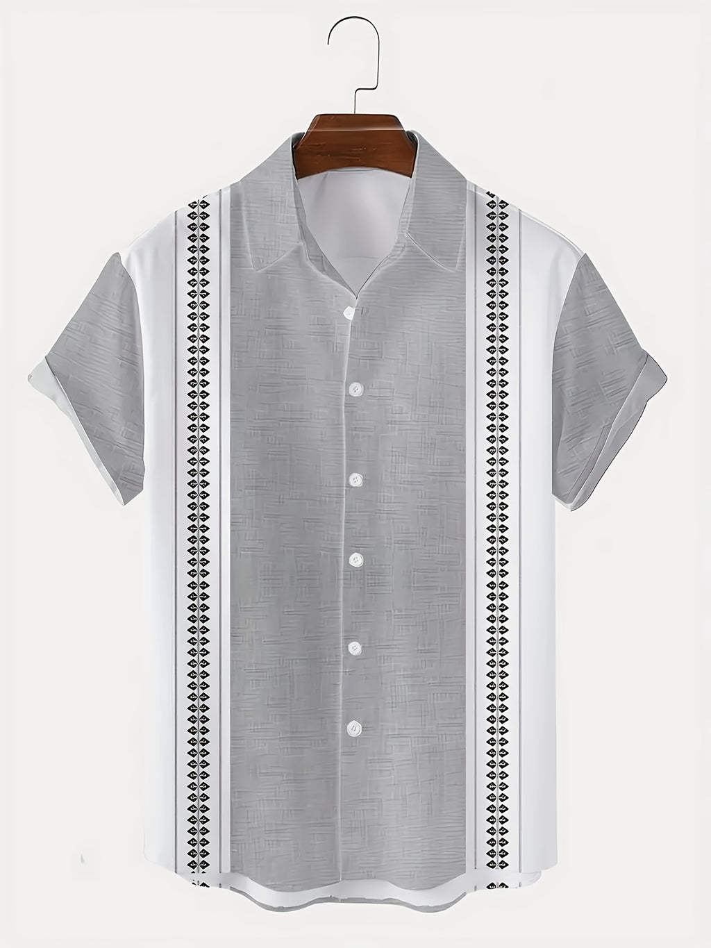Isoren | Heren zomershirt – geometrische print, korte mouwen en casual met contrasterende strepen