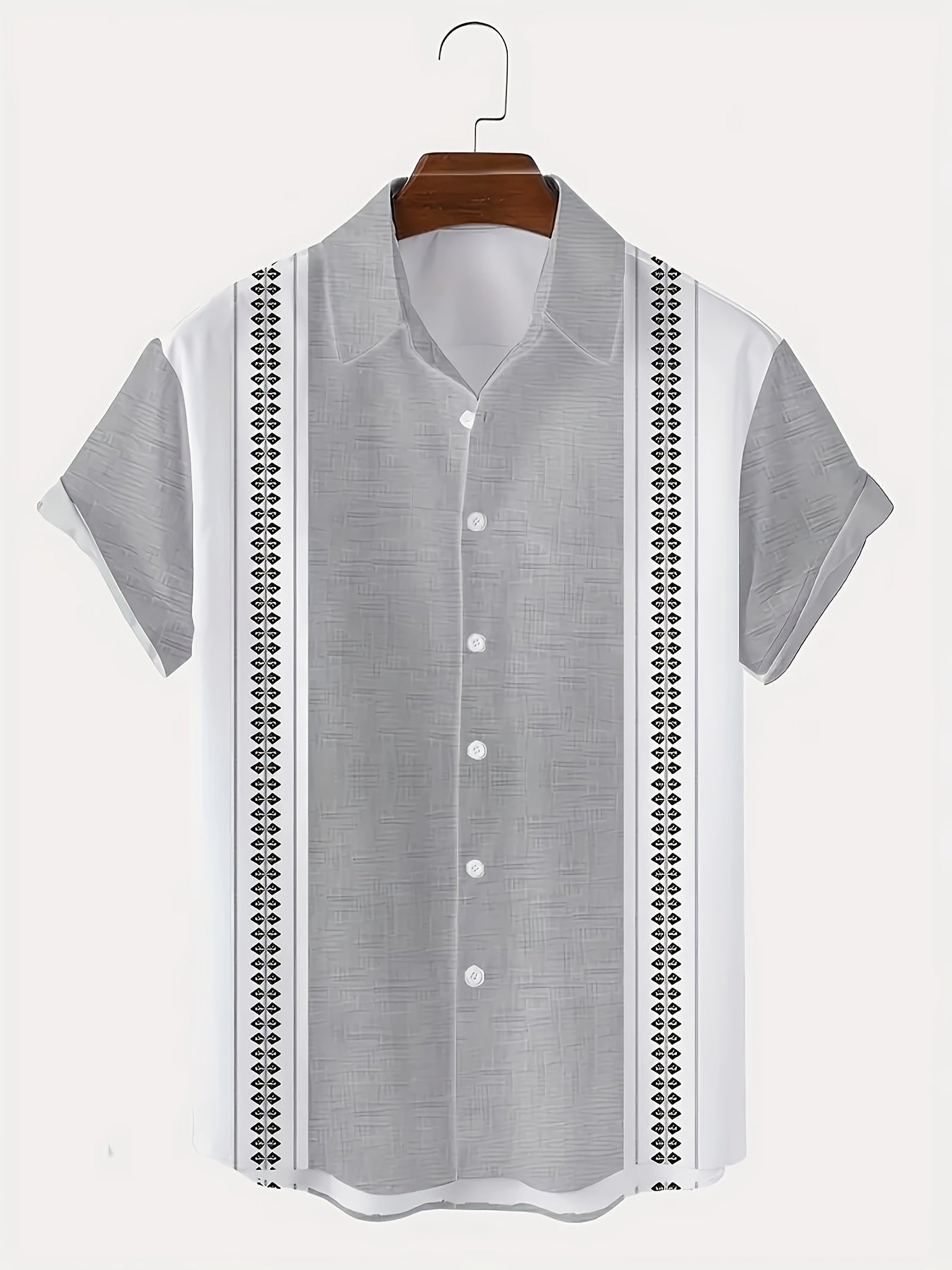 Isoren | Heren zomershirt – geometrische print, korte mouwen en casual met contrasterende strepen