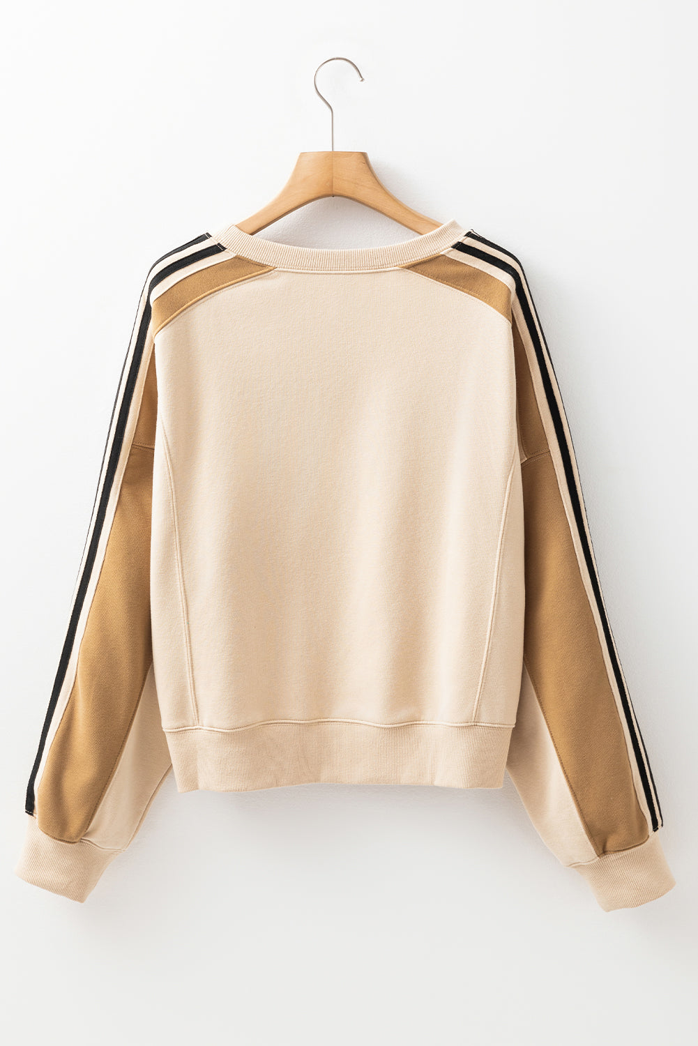 Amira | Beige Gestreept Patchwork Losvallende Schouder Sweatshirt voor Dames