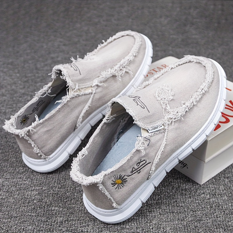 DriftStep | Heren Slip-On Loafers - Ademend Canvas, Distressed Look, Comfortabel