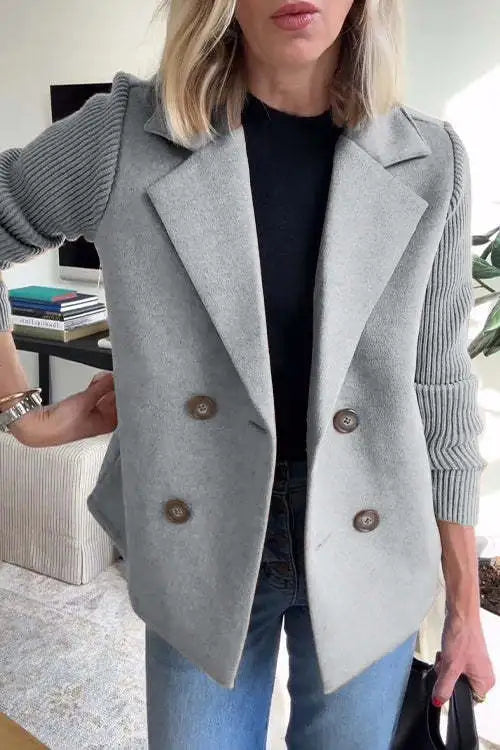 Vaela | Casual damesblazer met gebreide patchworkmouwen – Lichtgewicht stijlvol jasje