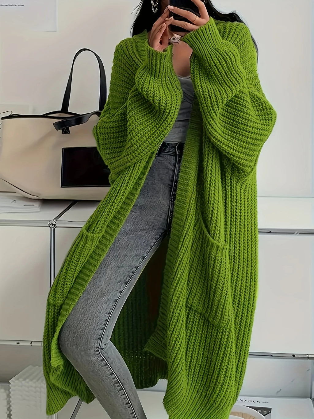 Myvessa | Gilet long en maille pour femme – ouvert sur le devant, coupe oversize, pull décontracté pour l'automne et l'hiver