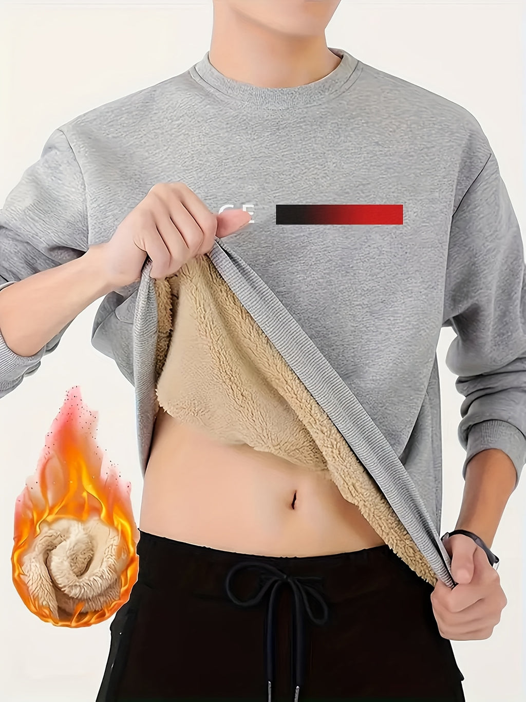 Luis | Heren sweatshirt met fleecevoering en print met kleurverloop van vlammen, casual streetwear