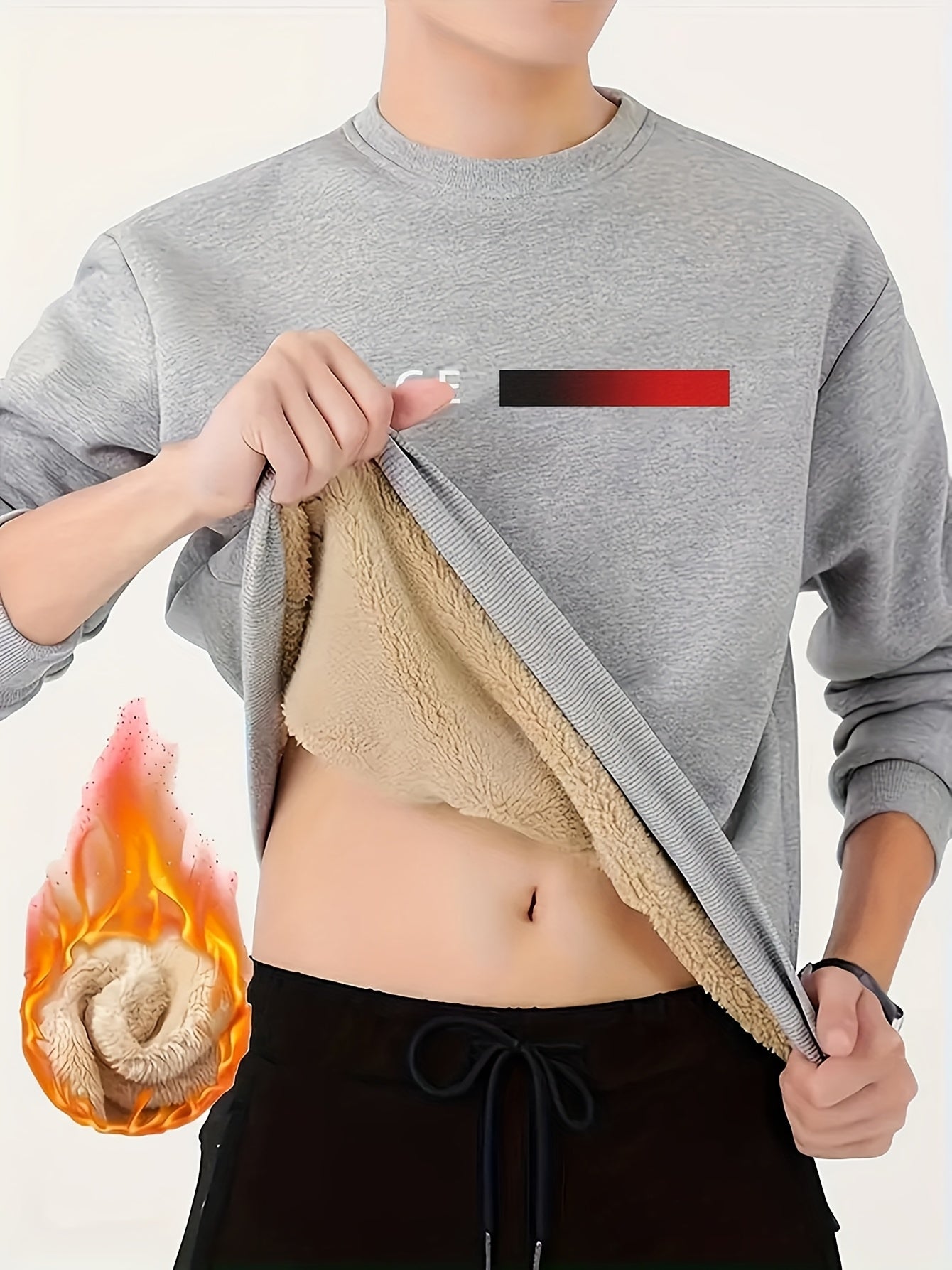Luis | Heren sweatshirt met fleecevoering en print met kleurverloop van vlammen, casual streetwear