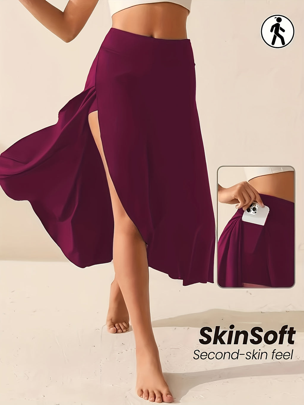 Wilona | Women's high-waisted skirt with asymmetrical split and built-in shorts