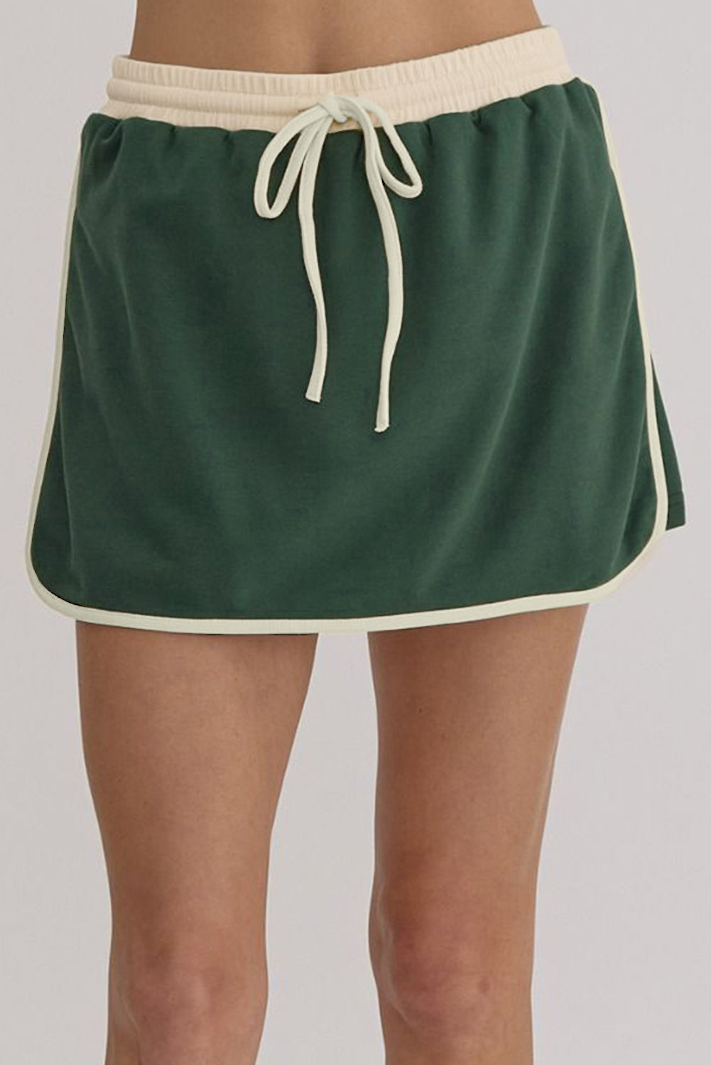 Ylfa | Klassieke kleurcontrast trui & rok-short set voor dames - stijlvolle loszittende set met lace-up taille