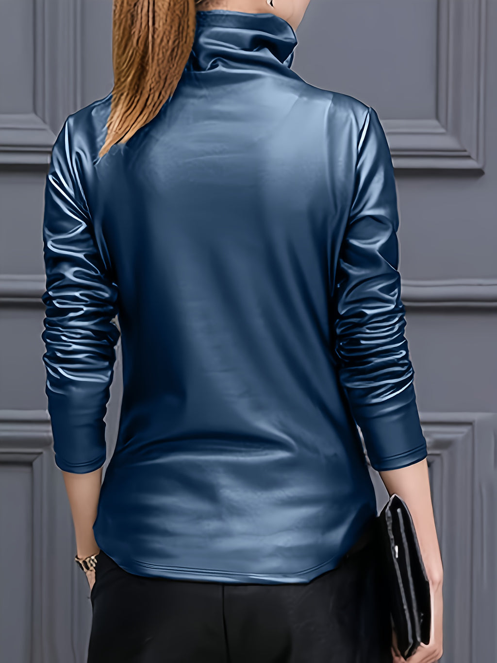 Elfrida | Vrouwen Lange Mouwen PU Leren Coltrui - Elegante Casual Top