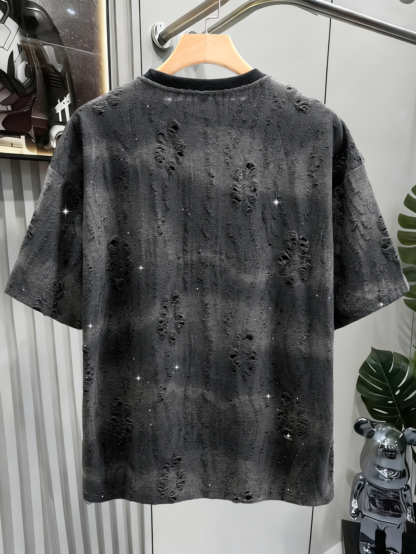 Xyvor | Zwart T-shirt met korte mouwen en structuur voor heren – casual streetwear-T-shirt