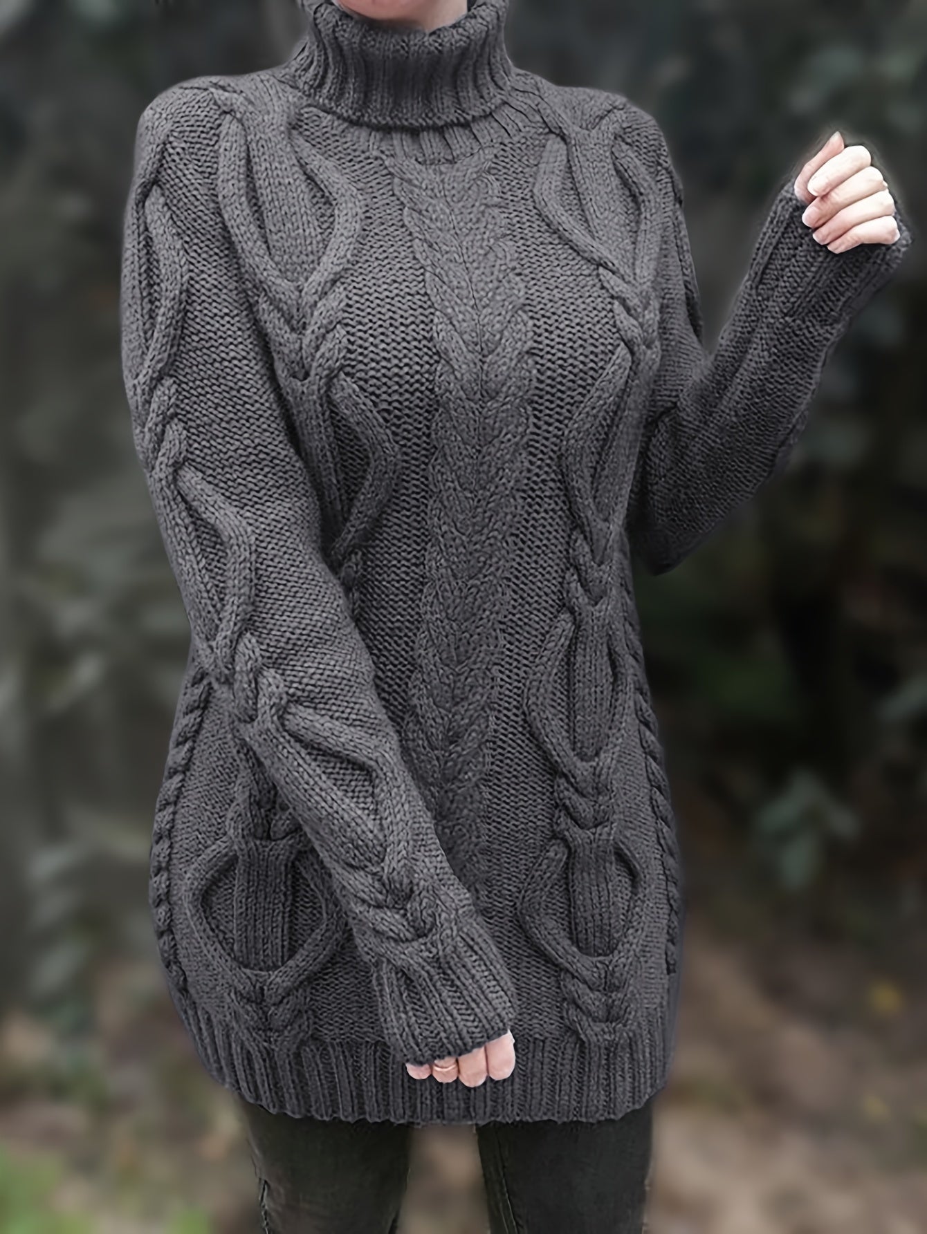 Pippa | Elegante gebreide dames trui - gebreide kabel, hoge hals, lange mouwen