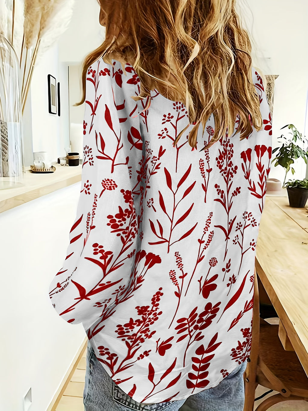Velmira | Chemise à imprimé floral pour femme, fermeture boutonnée - Manches longues, style décontracté, col à revers