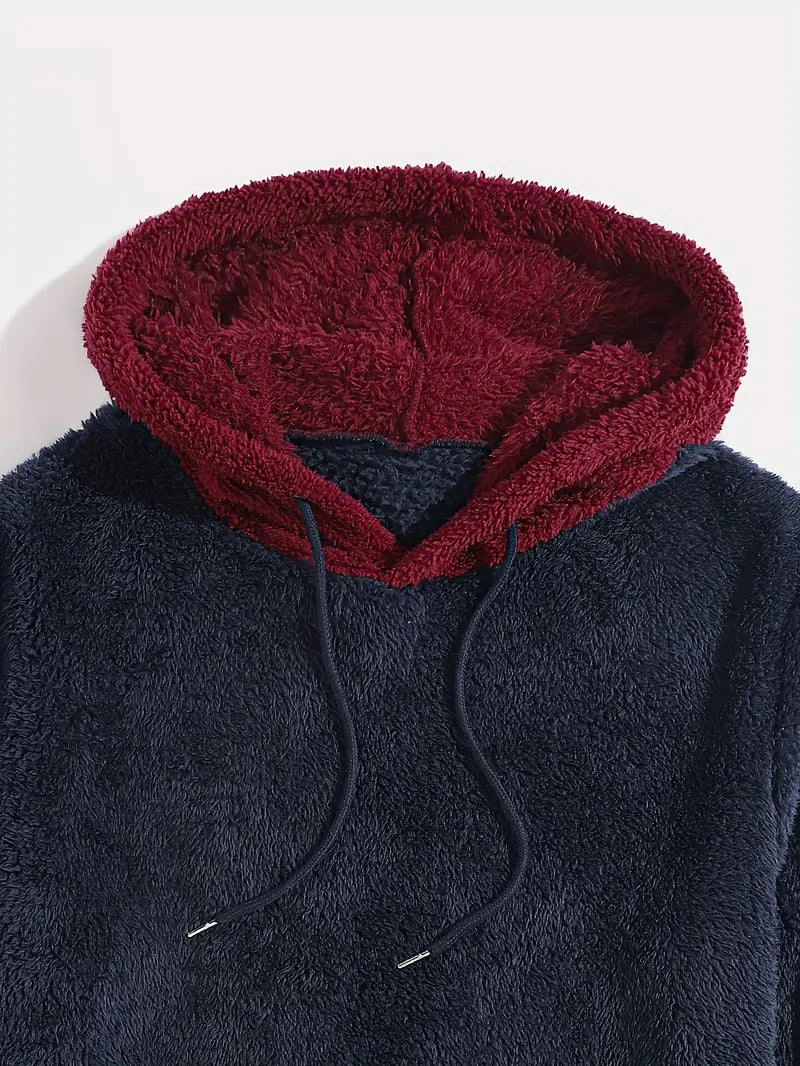 Nabil | Kleurblok Teddy Hoodie voor Heren - Stijlvolle en Warme Winter Hoodie, Zacht & Comfortabel