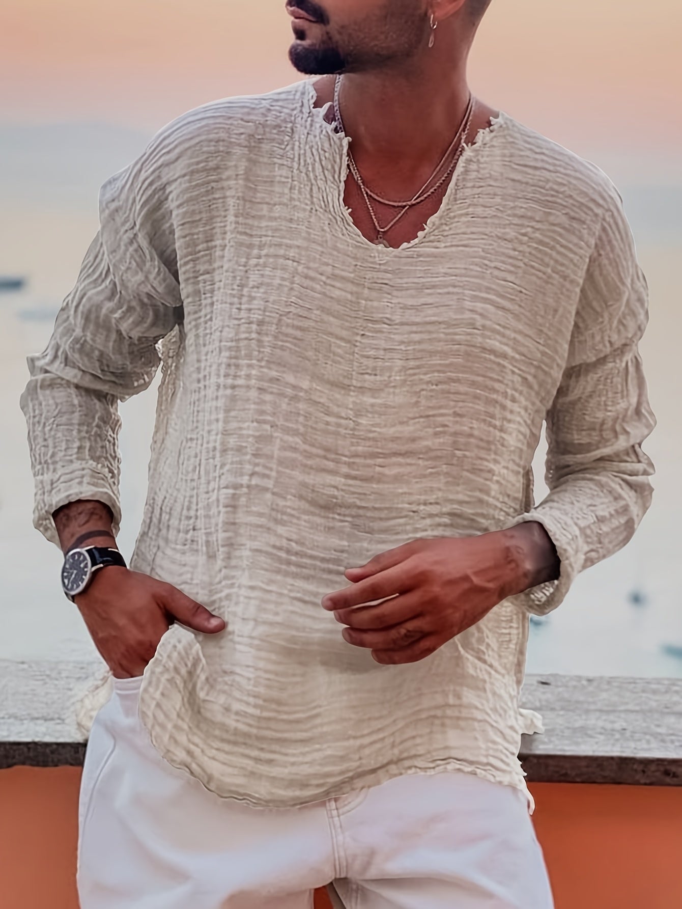 Ziveno | V-hals T-shirt met distressed-look voor heren – Casual zomershirt met halflange mouwen