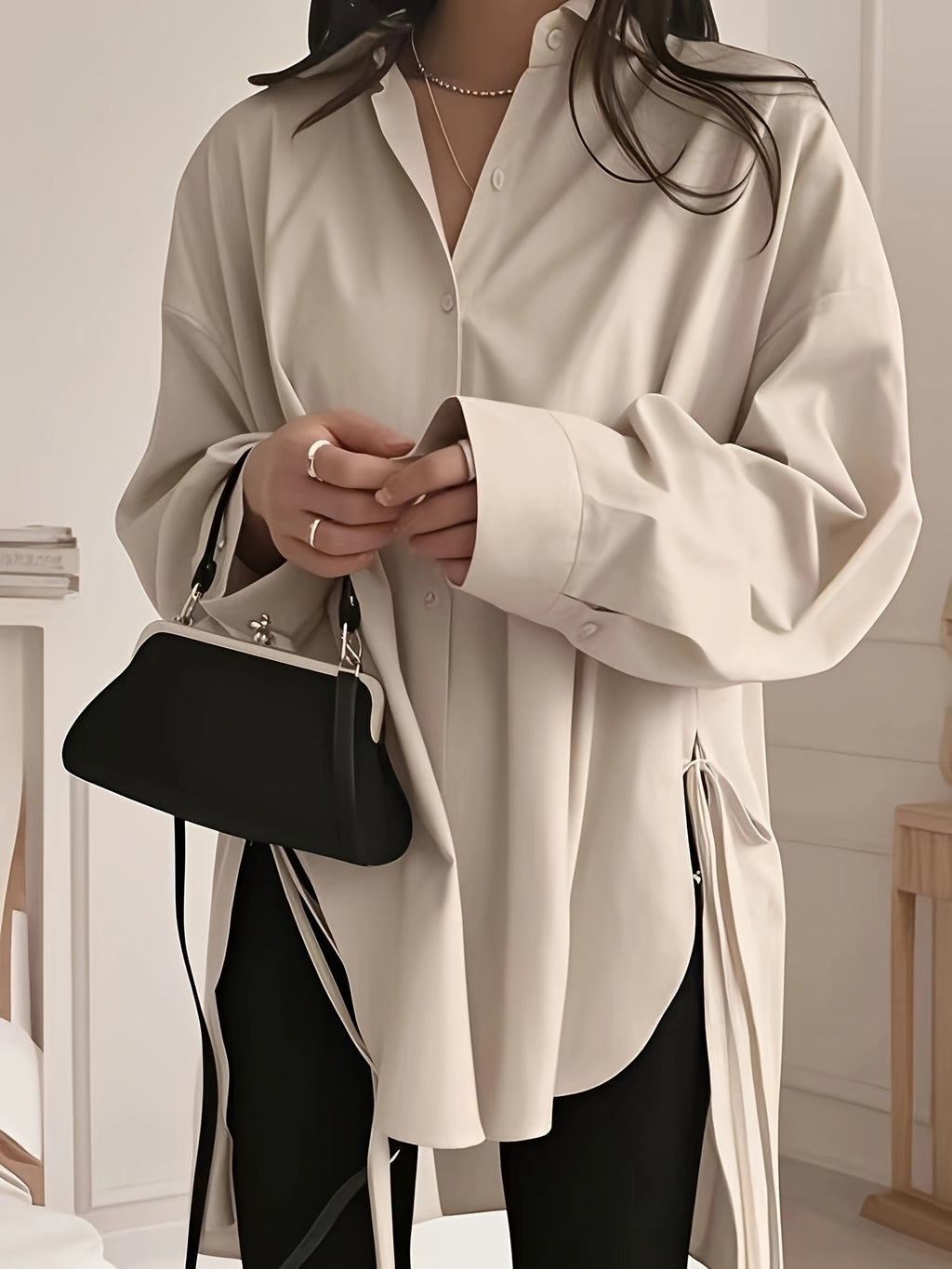 Ashford | Oversized long sleeve shirt with side button fastening