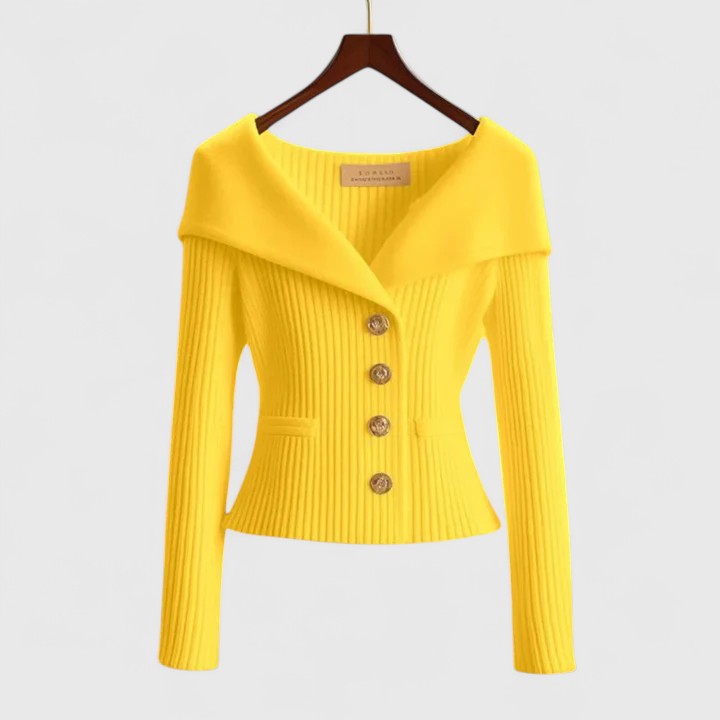 Zilith | Chique geribbelde gebreide vest, slim-fit trui met V-hals en opvallende knopen