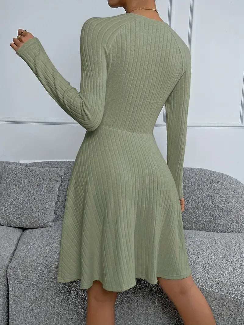 Ribtricot jurk met flare