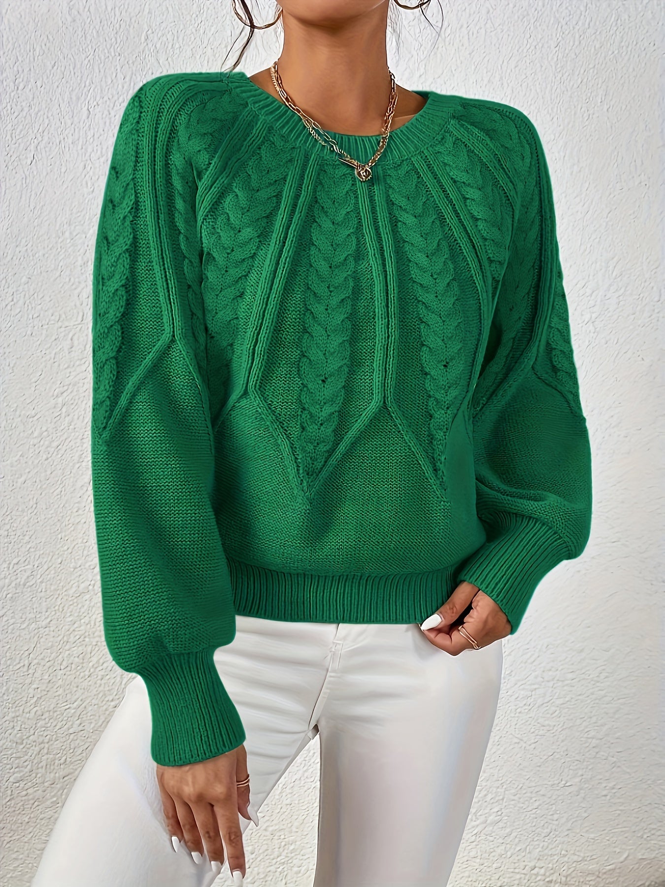 Myrtle | Elegante Kabelgebreide Trui met Ronde Hals voor Dames - Trui met Lang Mouwpatroon - Knusse en Stijlvolle Winter Trui