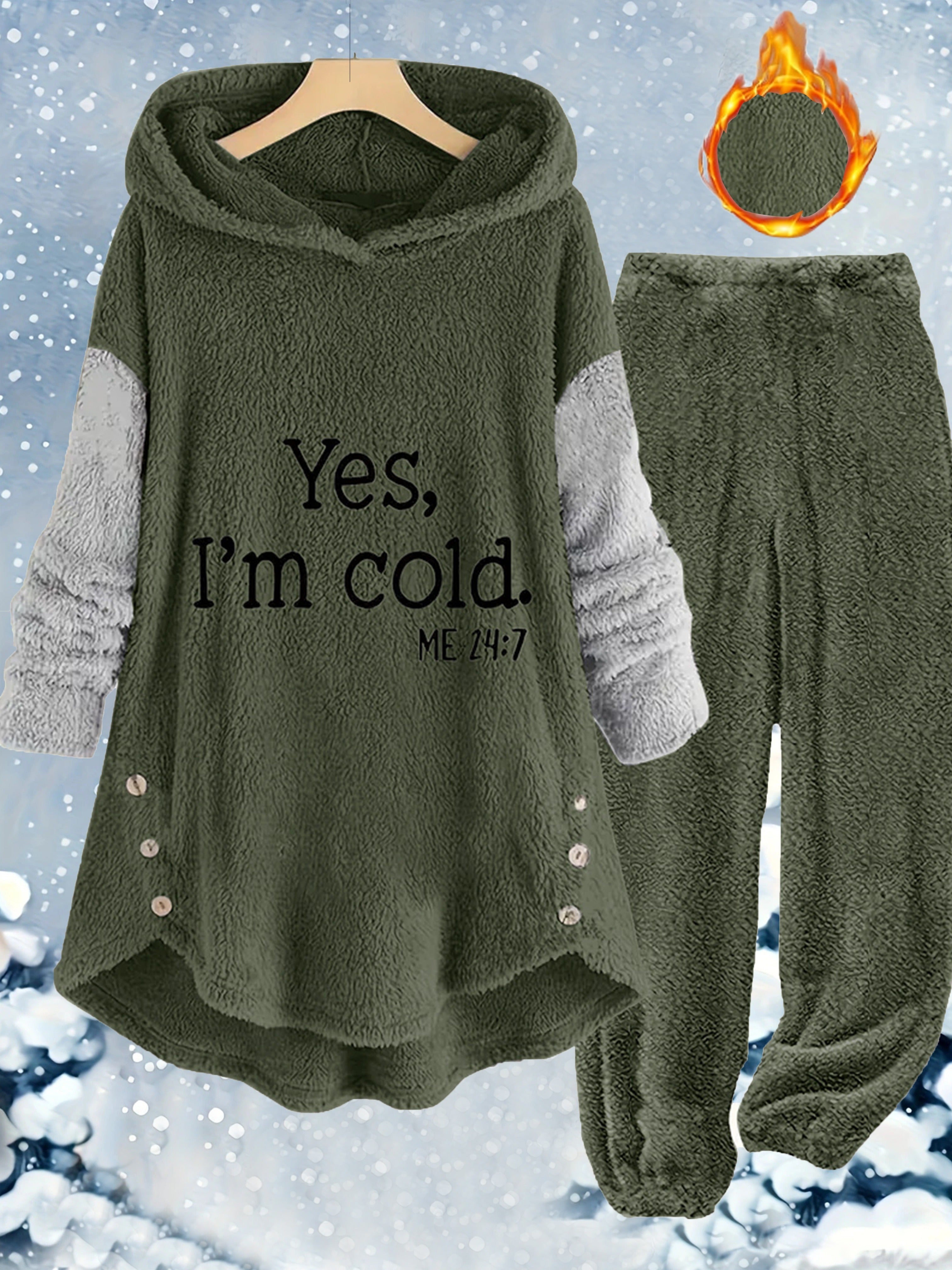 Neryn | Cozy Grey Letter Print Fleece Hoodie & Jogger Set for Women - Casual Two Piece Lounge Set