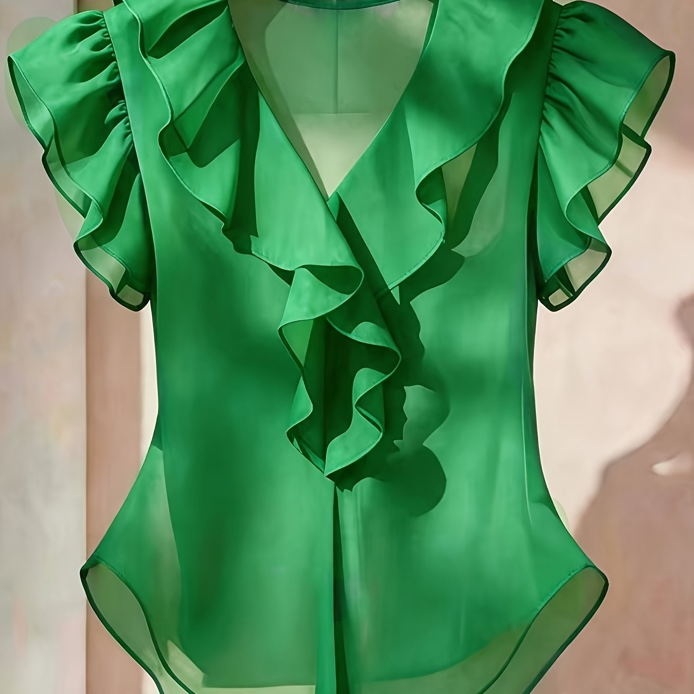 Ionae | Dames zomer chiffon shirt – Franse stijl top met ruches in effen kleur