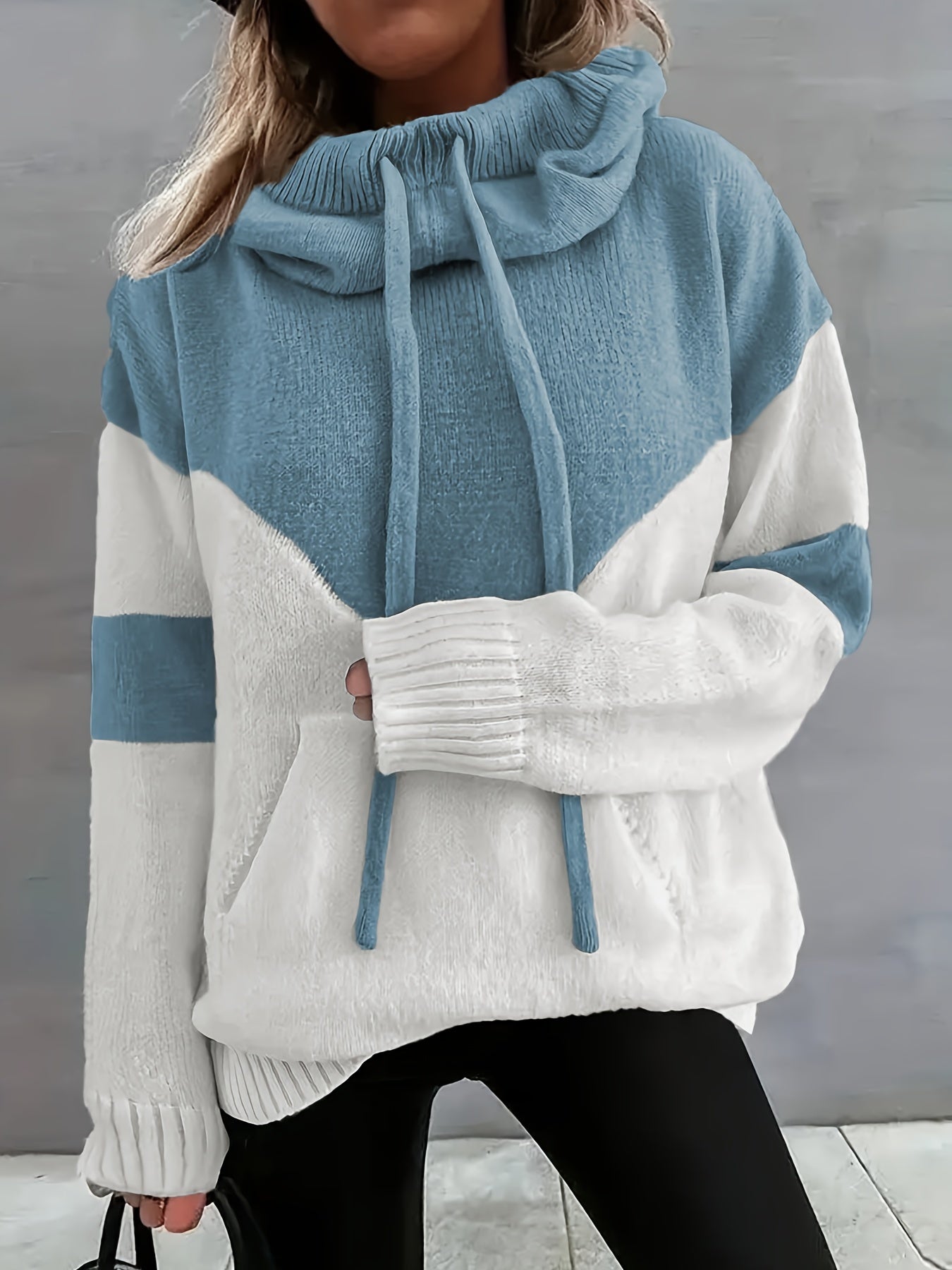 Aisola | Color Block Hooded Sweatshirt for Women - Casual Sweater with Pocket & Drawstring