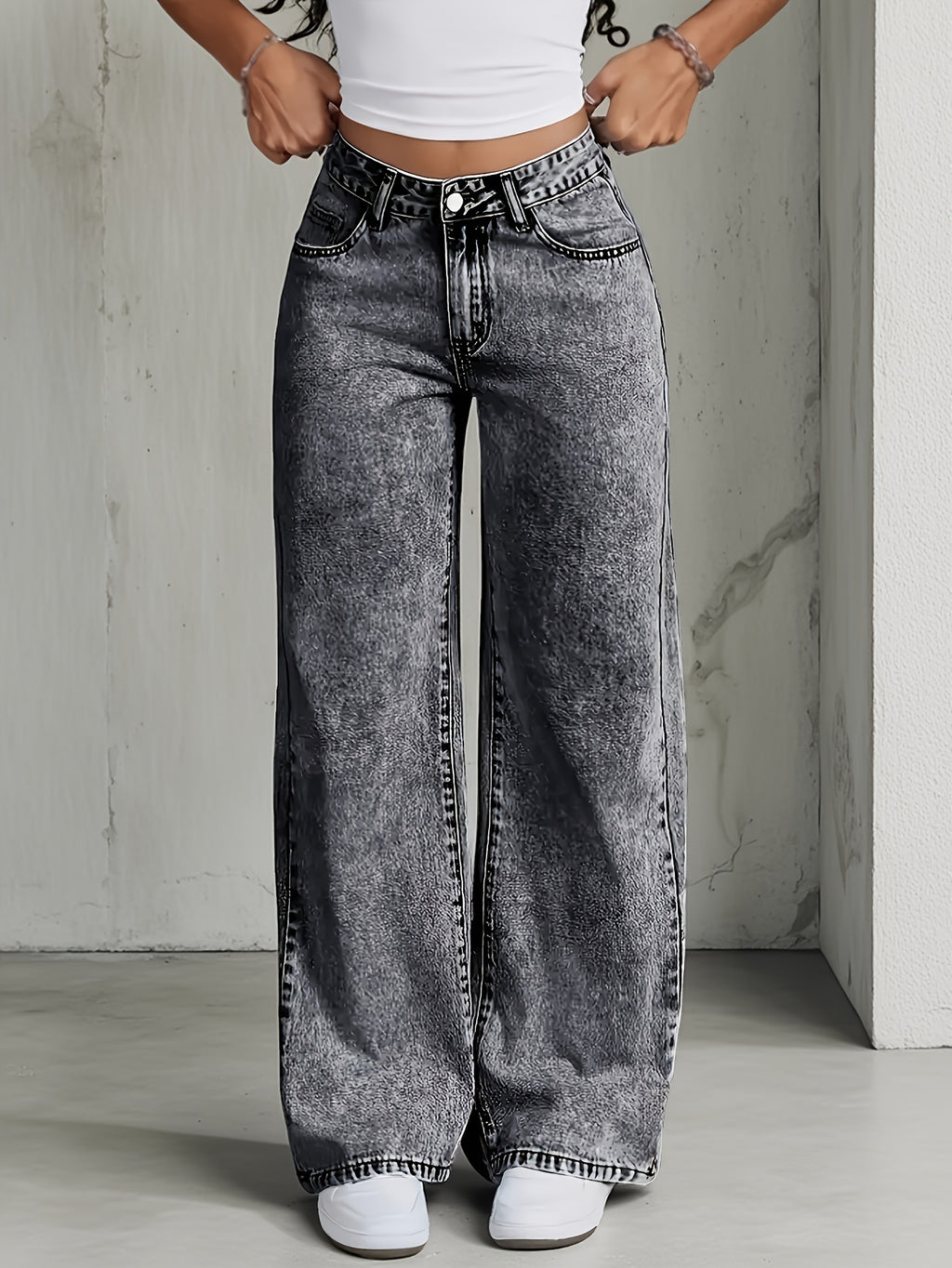 Sylvitha | Damesjeans met rechte pijpen en wijde pijpen – Losse pasvorm, comfortabele casual broek