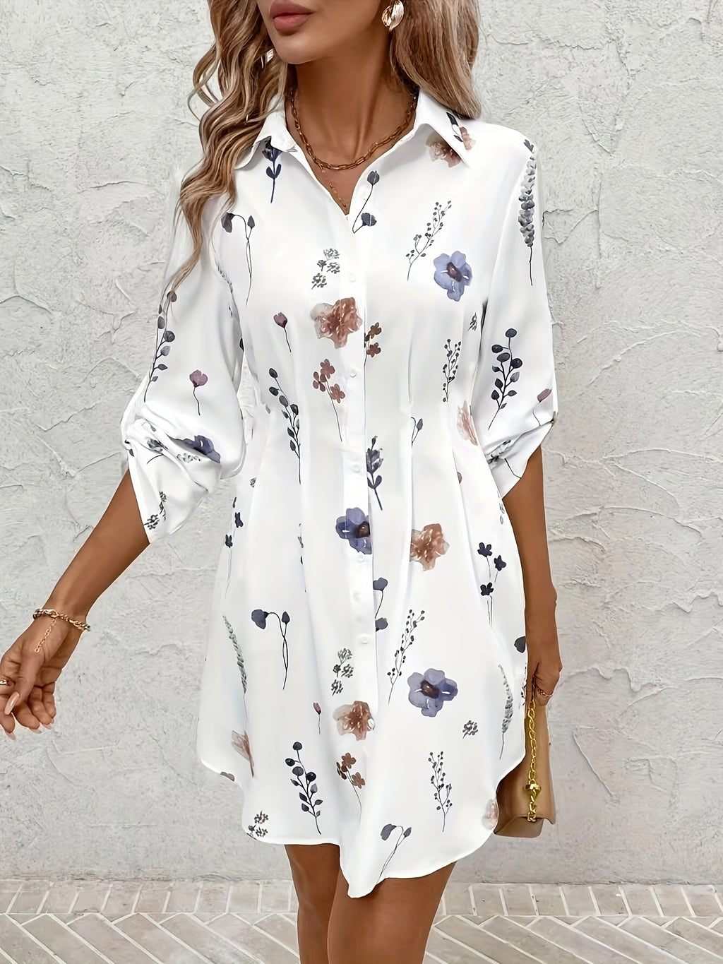 Atarah | Elegant Floral Print Shirt Dress - Long Sleeve, Casual and Chic
