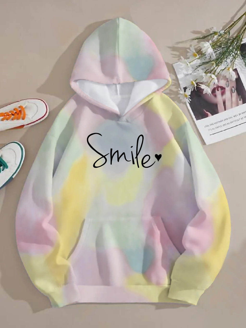 Blythe | Tie-Dye “Smile” Hoodie Sweatshirt voor dames - Casual comfort, capuchonontwerp