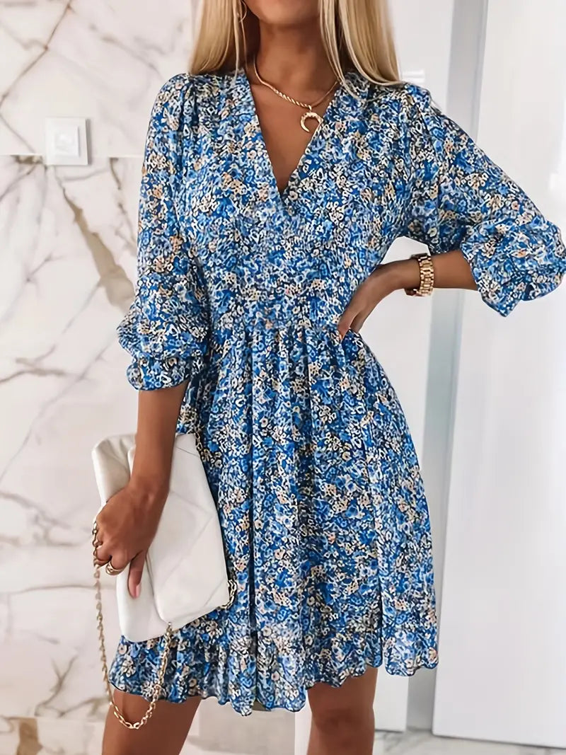 Isabel - Lentebloesemjurk met gerimpelde taille en bloemenprint