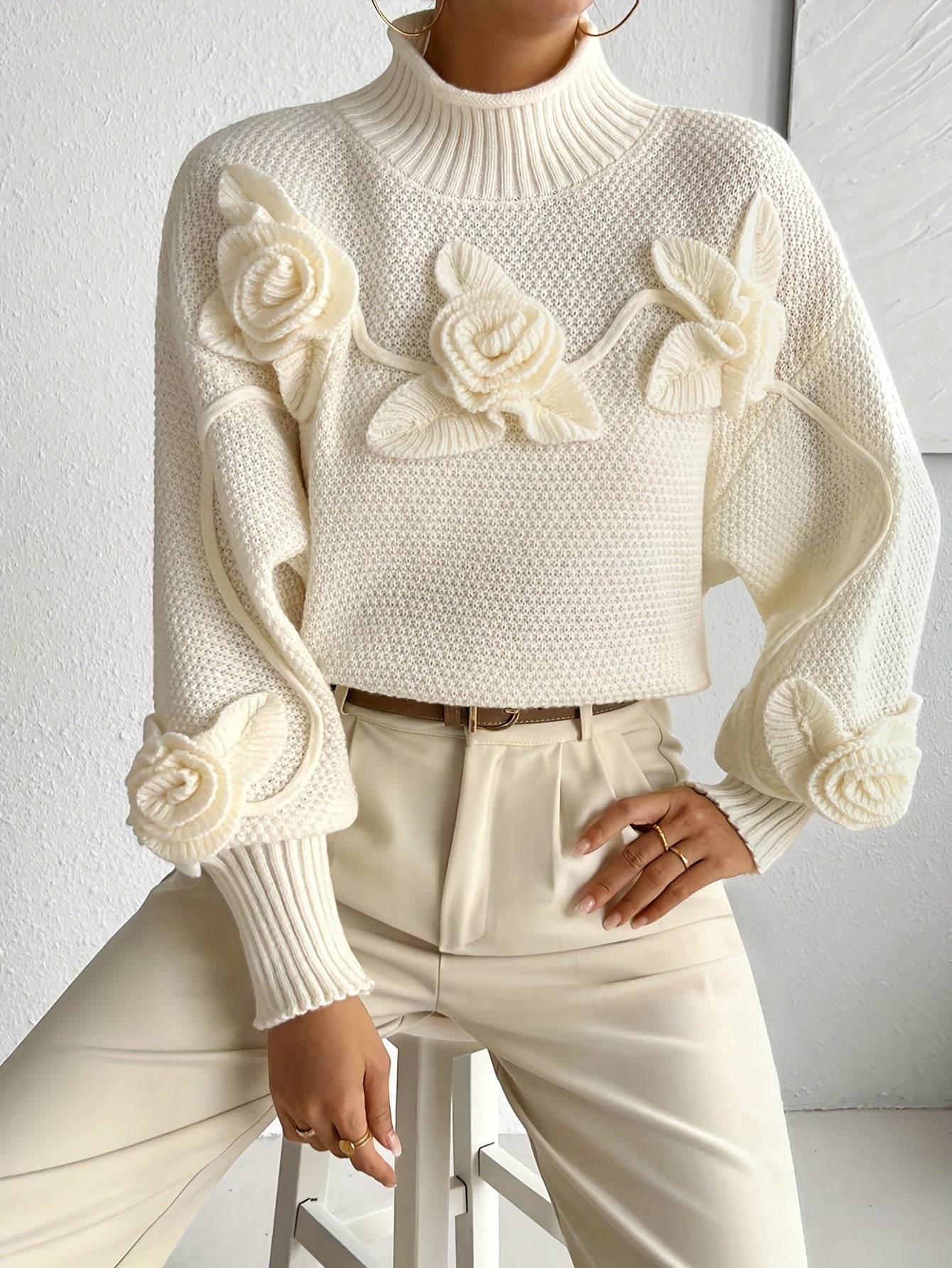 Gweneira | Elegant Floral Turtleneck for Women - Lantern Sleeves, Casual Fashion