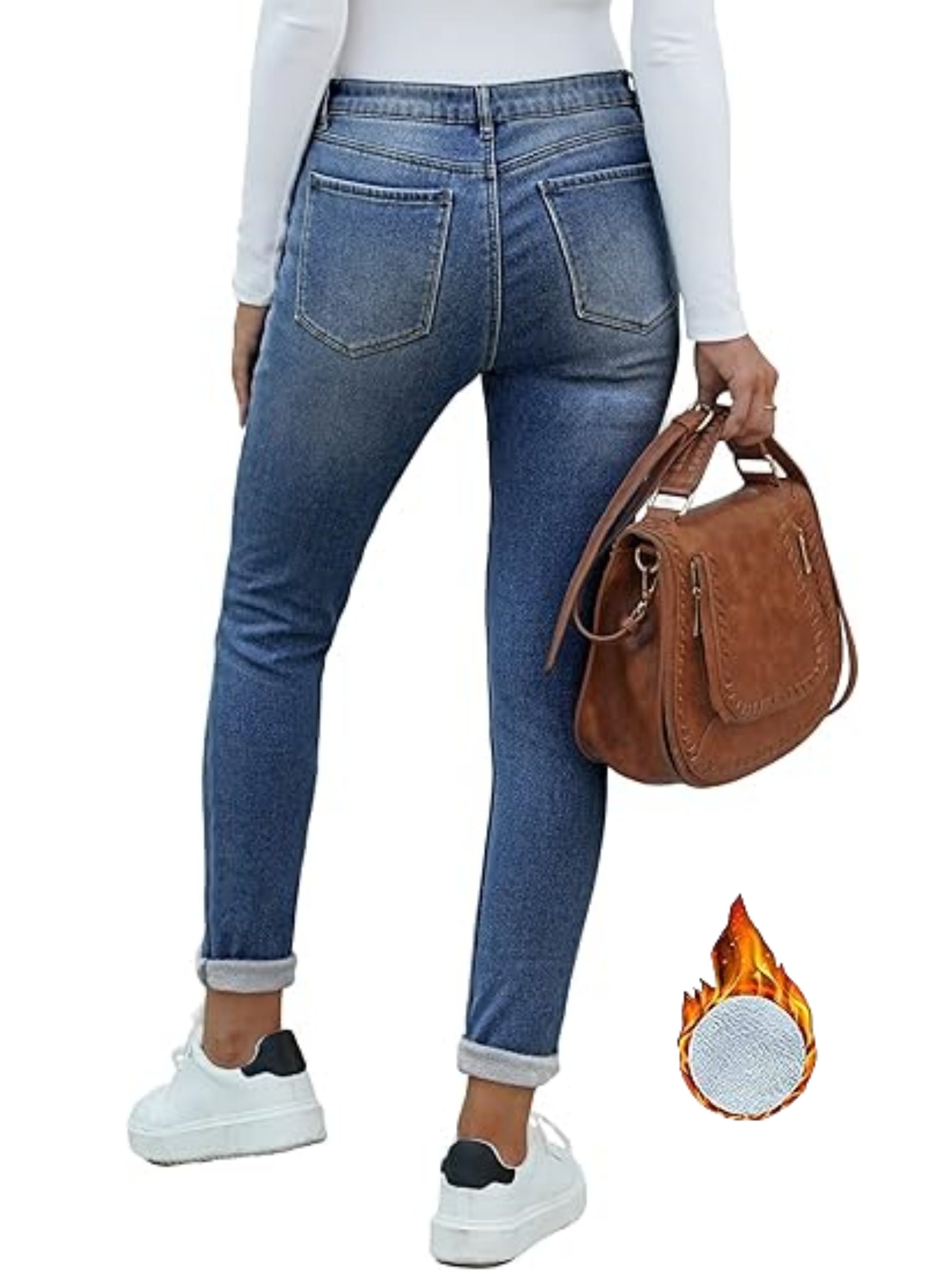 Odessa | Skinny jeans met fleecevoering - warme stretch denim met schuine zakken, knoopsluiting, comfortabele pasvorm