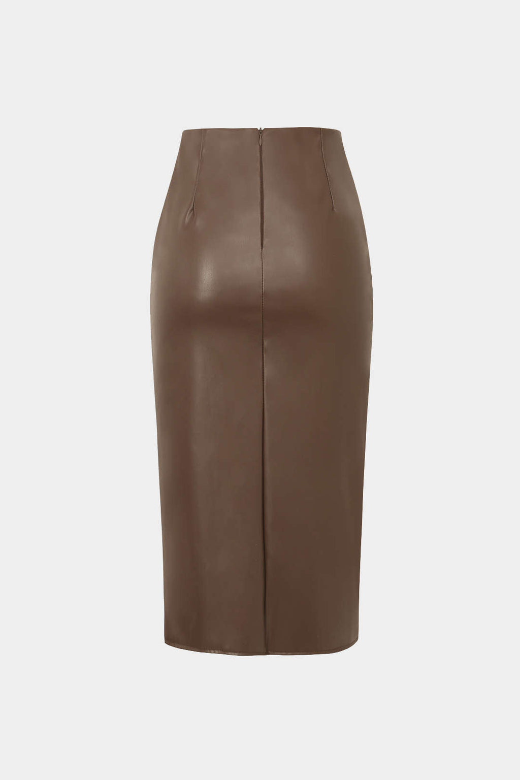 Kaelith | High-Waisted Faux Leather Ruffled Wrap Split Front Midi Skirt