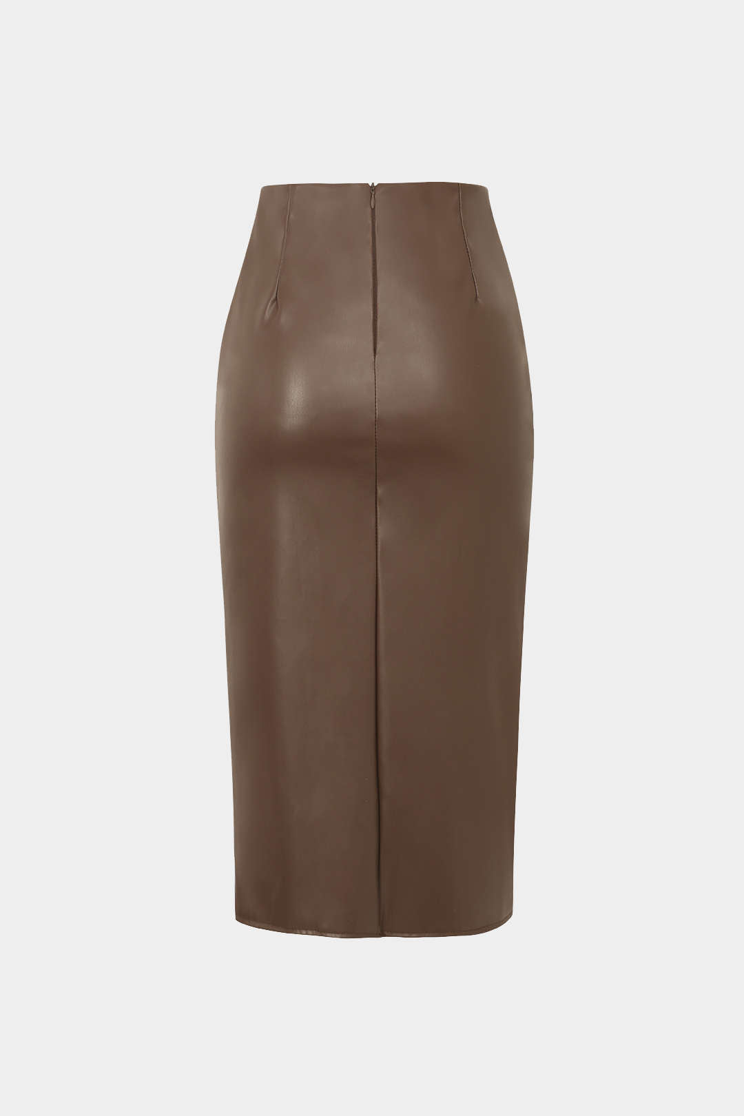 Kaelith | High-Waisted Faux Leather Ruffled Wrap Split Front Midi Skirt