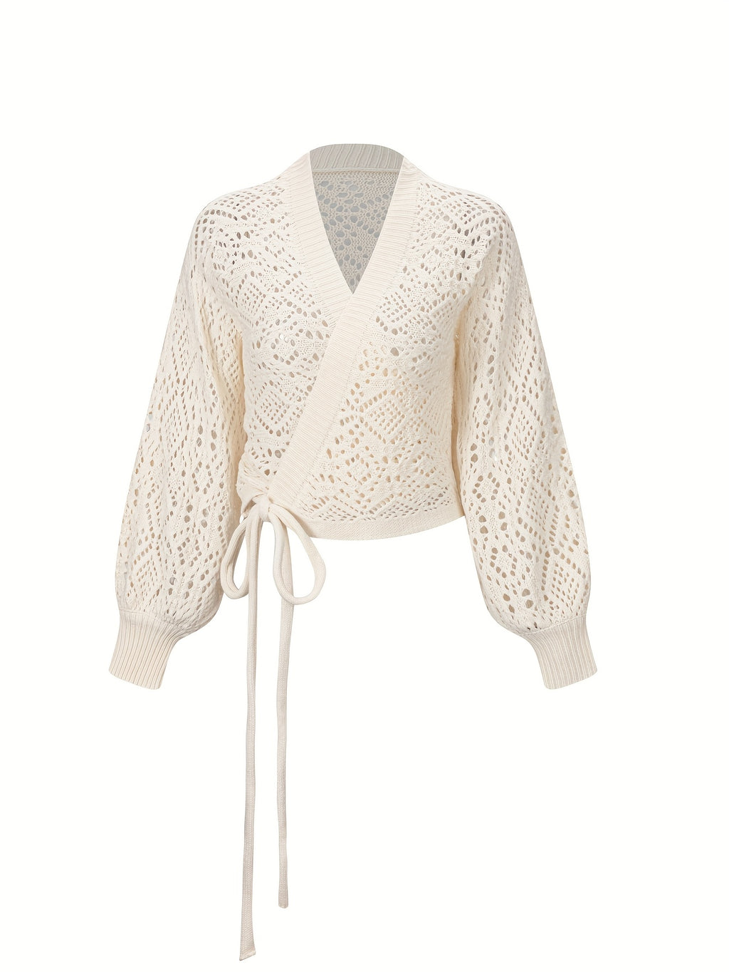 Quessira | Elegante V-hals trui met lantaarnmouwen – Halfdoorzichtige open voorkant, uitgesneden gebreide top