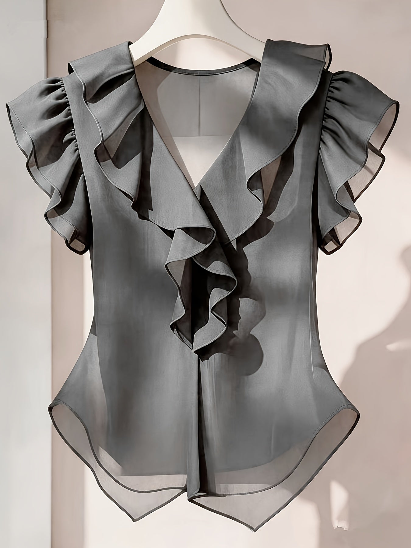 Emia | Dames chiffon blouse met ruches en korte mouwen – Franse stijl top, elegante lichte casual blouse