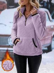 Eilina | Sherpa-trui, pullover met hoge kraag en halve ritssluiting – zachte, warme, comfortabele wintertop