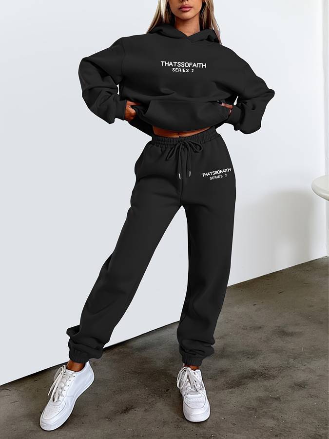 Elariana | Comfortabele hoodie met print en joggingbroek voor dames – Zachte loungesportpak