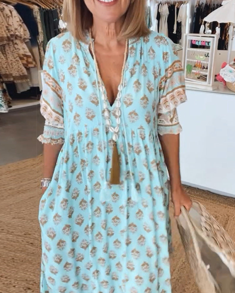 Ilma | Boho V-neck Maxi Dress - Flowy, Casual Dress
