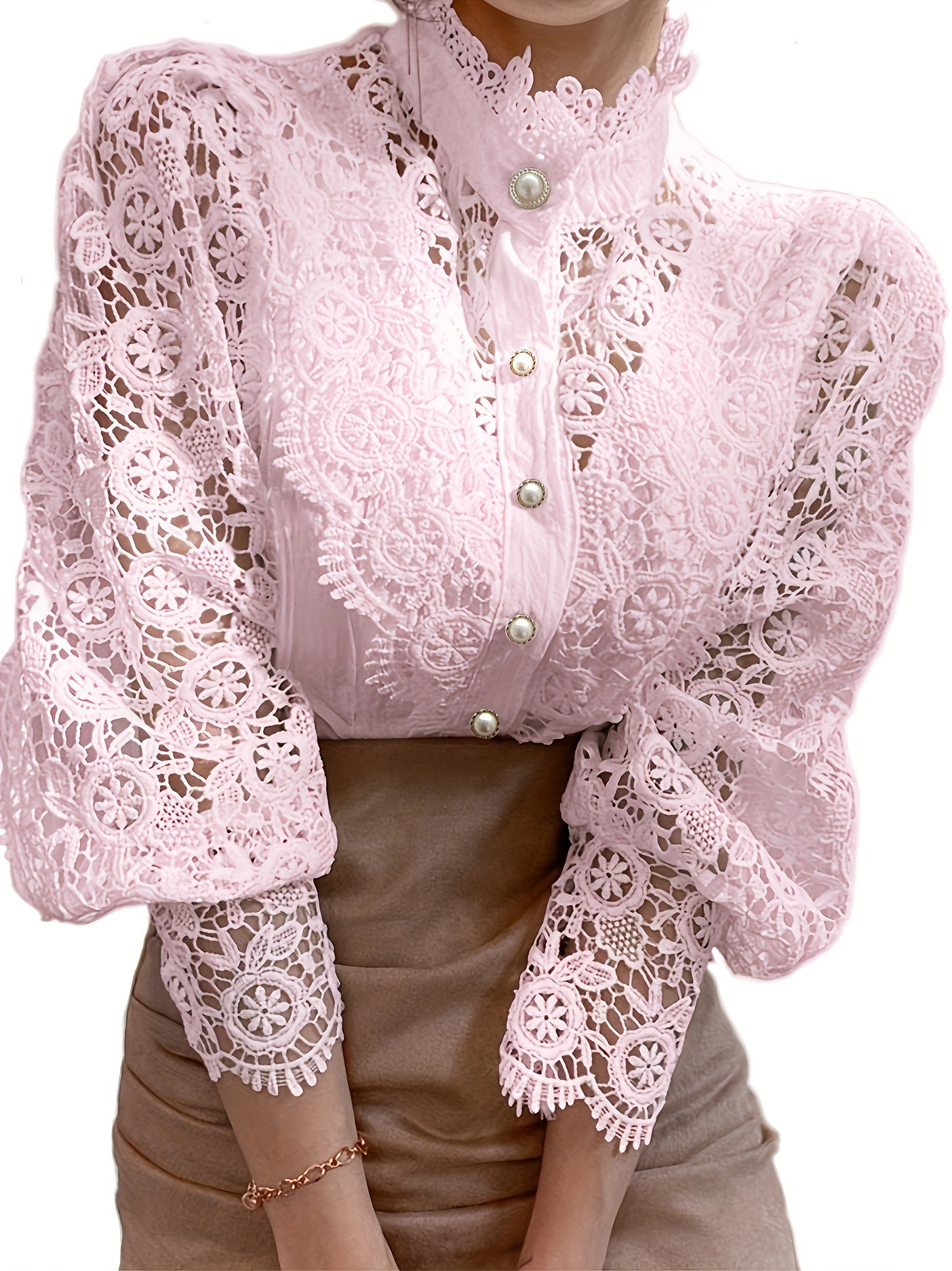 Lalique | Victorian Lace Women's Blouse with Pearl Button and Long Sleeves