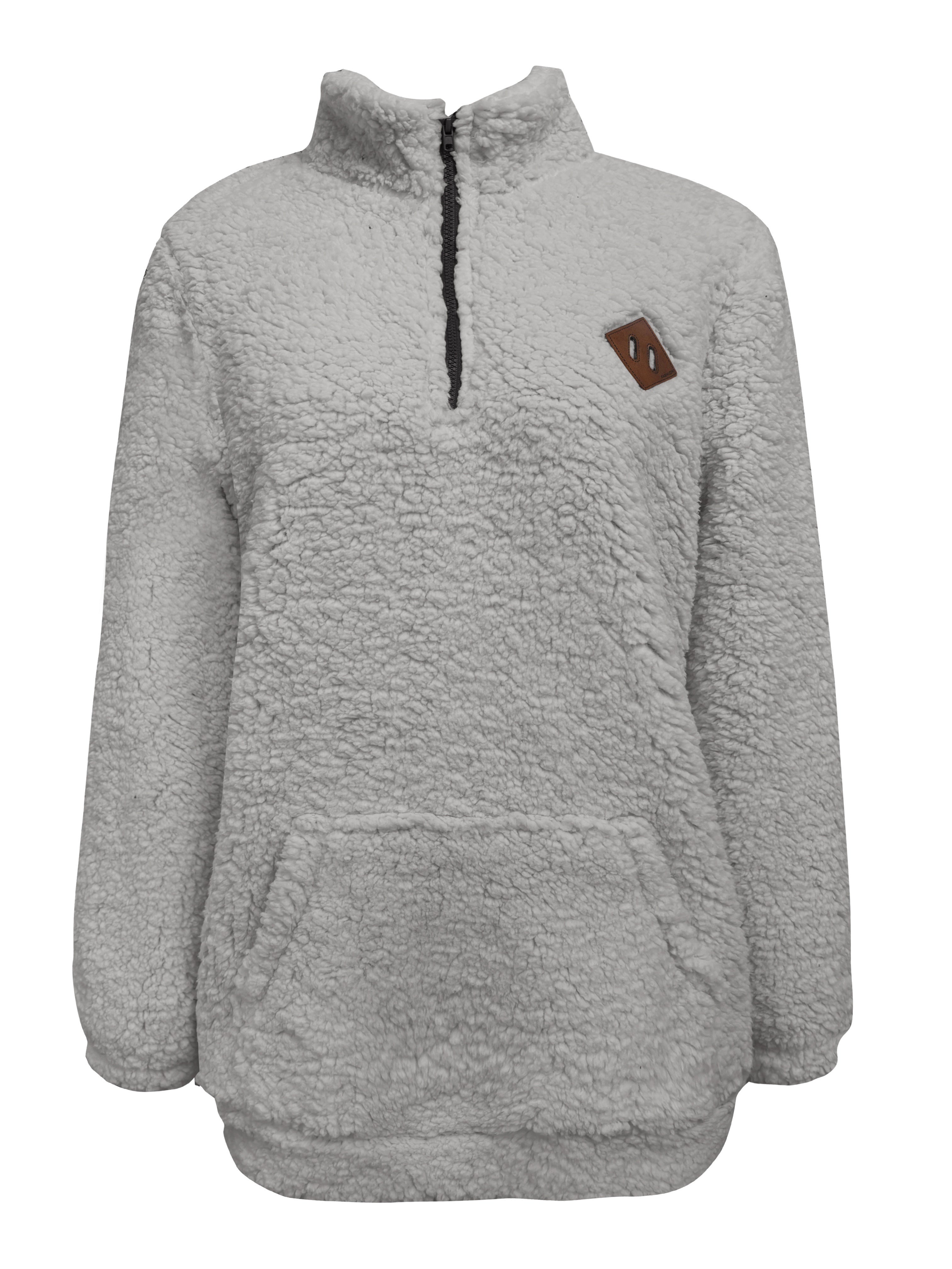 Cambia | Dames Patch Kwartier Ritssluiting Pullover Teddy Sweatshirt - Knusse Casual Lange Mouwen Fleece Top