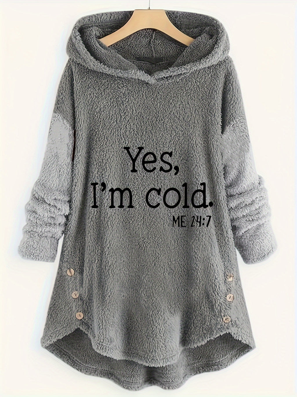Neryn | Knusse grijze fleece hoodie & joggerset voor dames met briefprint - Casual tweedelige loungeset