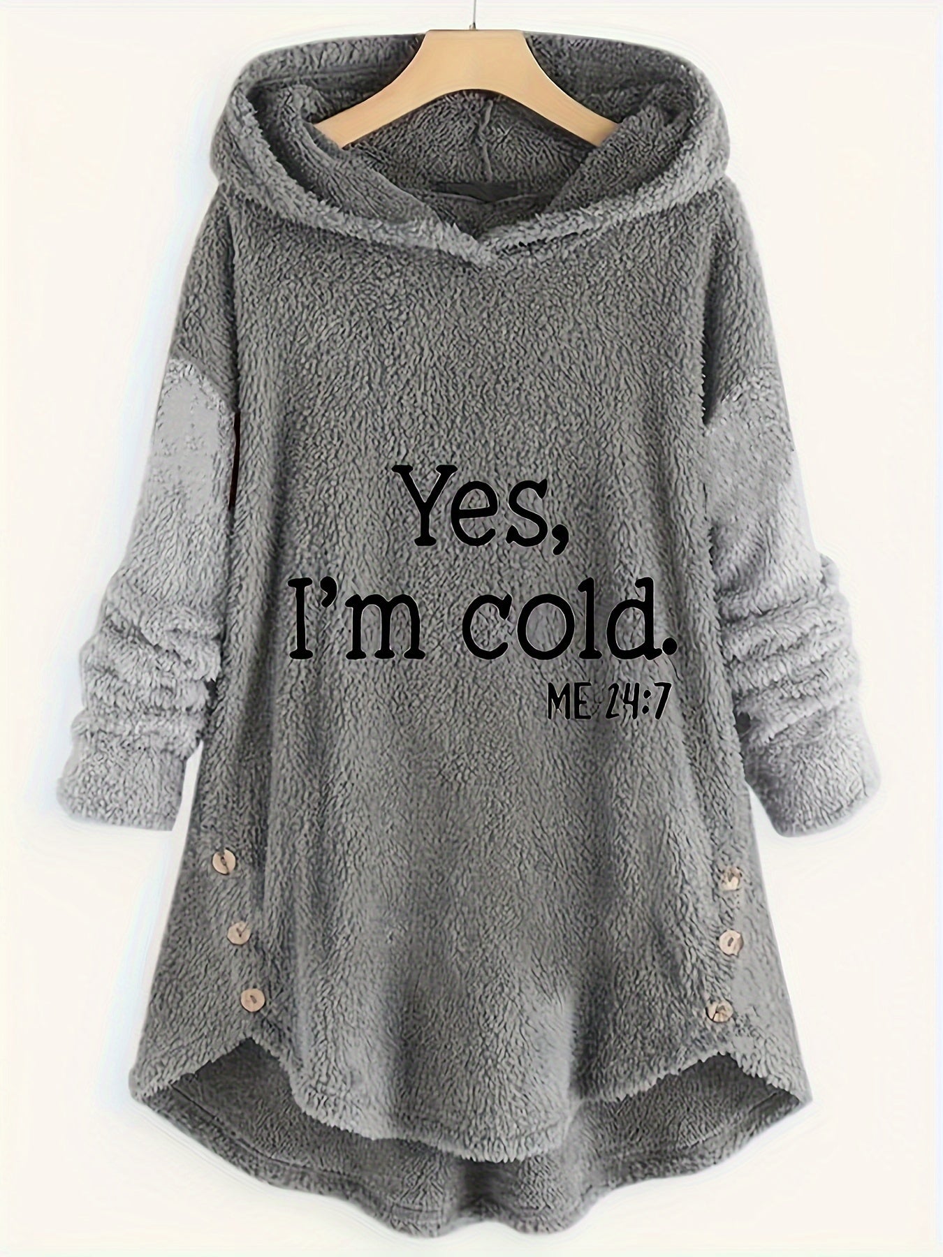 Neryn | Knusse grijze fleece hoodie & joggerset voor dames met briefprint - Casual tweedelige loungeset