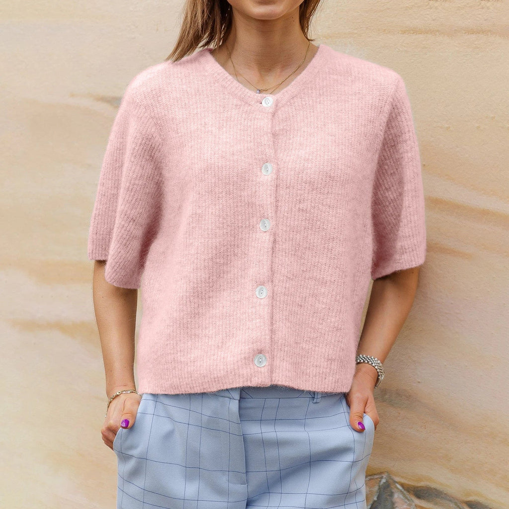Cavara | Vintage vest met korte mouwen voor dames – Gebreide top met knopen, zachte trui