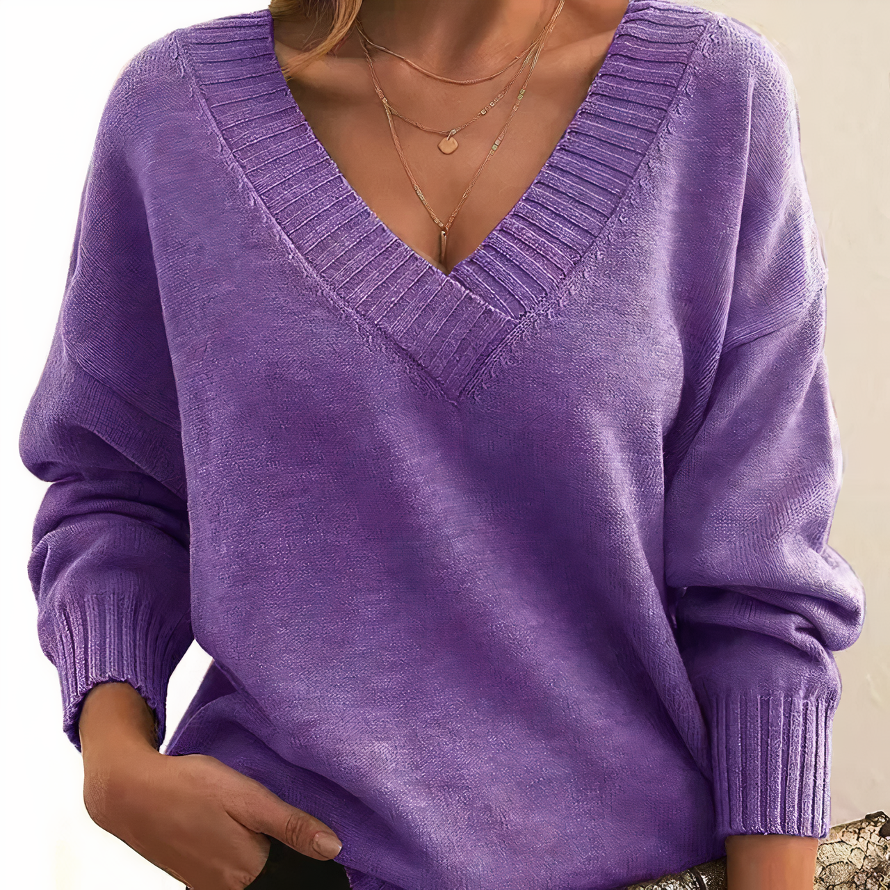 Keylina | Dameskasjmier trui met V-hals – zachte, lichtgewicht gebreide pullover